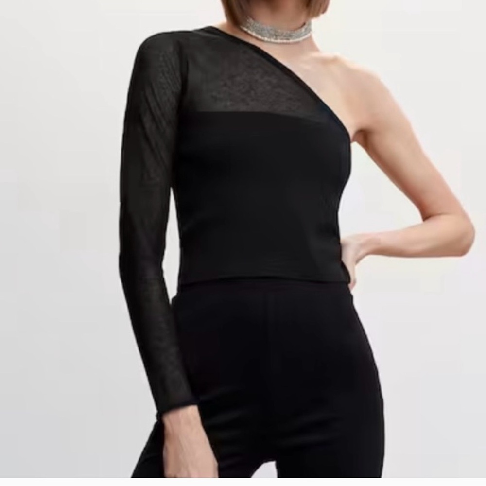Mango Black One-Shoulder Knit Top